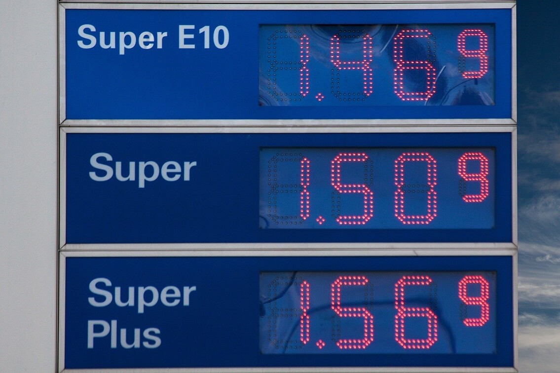 Display at the petrol station with fuel prices